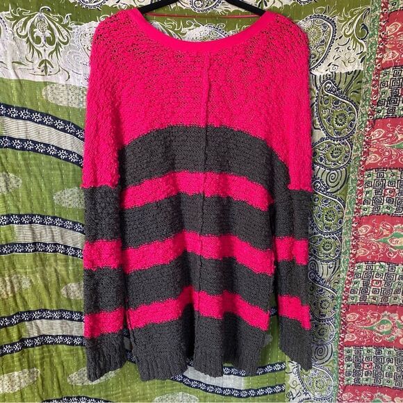 NWOT Free People Pink and Gray Songbird Striped Sweater Size Medium - Picture 9 of 14